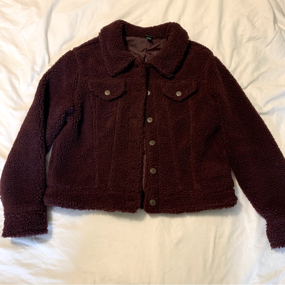 Maroon Sherpa trucker jacket